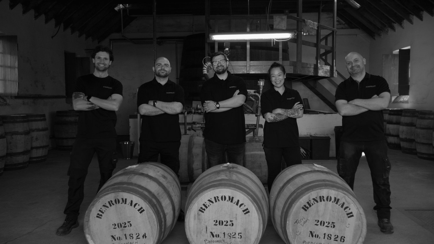 An image of the 2025 Benromach Champions in the warehouse with the Benromach team An image of the 2025 Benromach Champions in the warehouse with the Benromach team