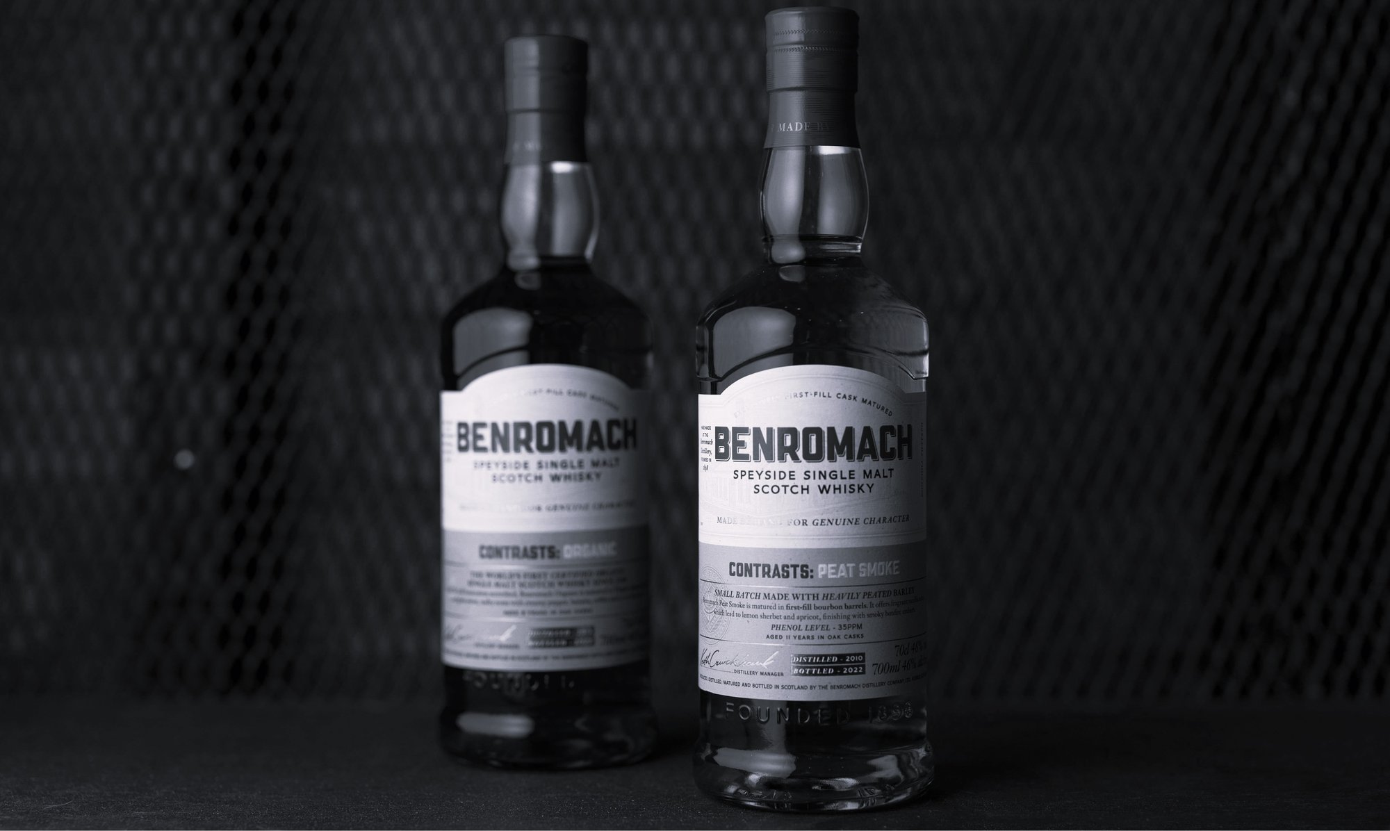 An image of the Benromach Contrasts Peat Smoke and the Benromach Contrasts Organic